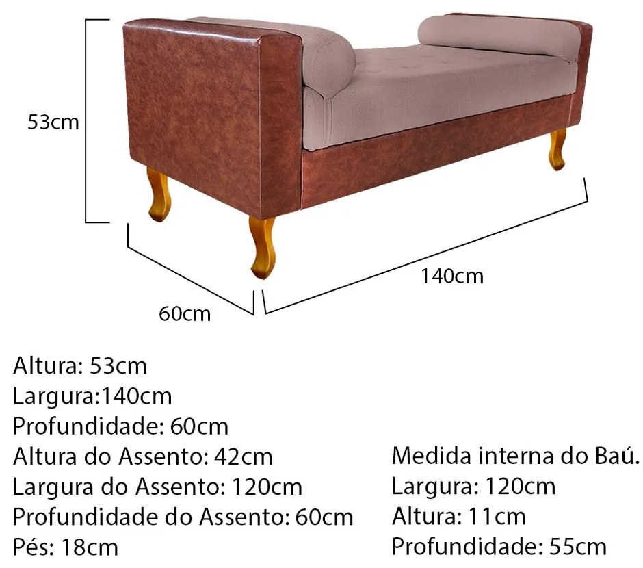 Recamier Félix Casal 140cm Corano Nozes e Linho Rosê - ADJ Decor