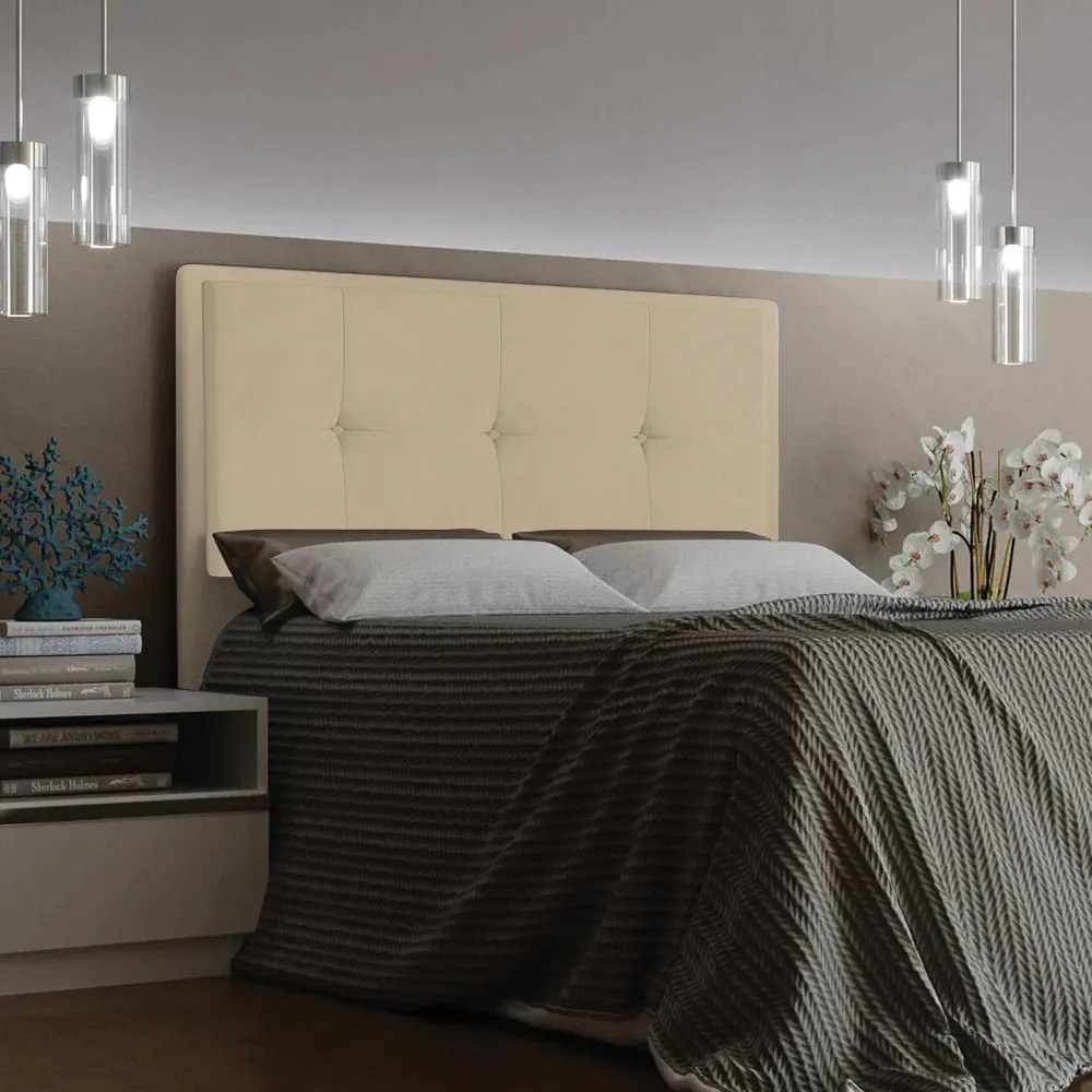 Cabeceira Casal King Cama Box 195cm  para Quarto Ametista Suede M11 - D'Rossi - Bege