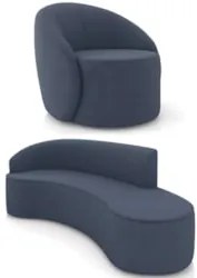 Sofá 4 Lugares 220cm Wendi e Poltrona Steve Suede Azul Marinho I01 -