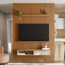 Painel Ripado para TV 75 Pol. com Bancada 180cm Prime Plus L06 Nature/