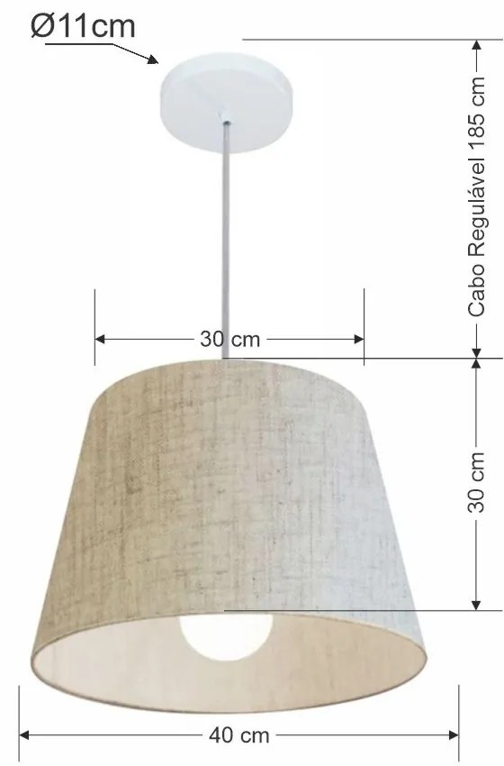 Lustre Pendente Cone Md-4240 Cúpula em Tecido 30/40x30cm Rustico Bege - Bivolt
