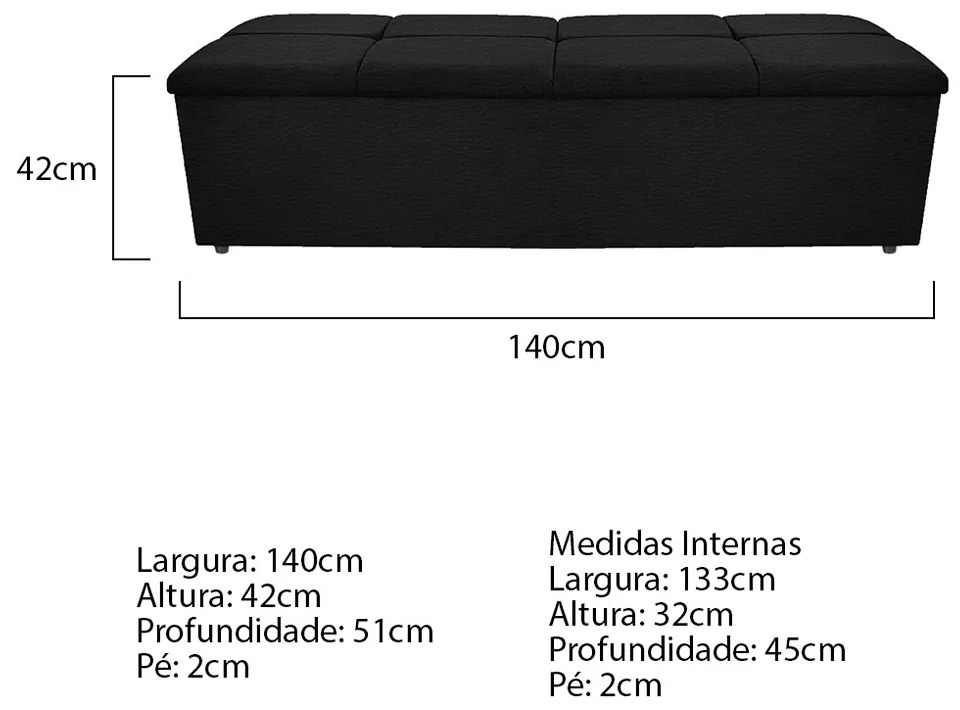 Calçadeira Munique 140 cm Casal Corano Preto - ADJ Decor