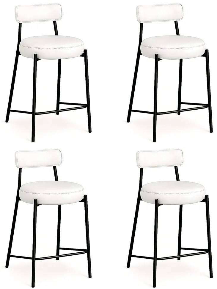 Banqueta de Cozinha Alta com encosto Industrial em aço kit 4 Londres PU D03 - D'Rossi - Branco