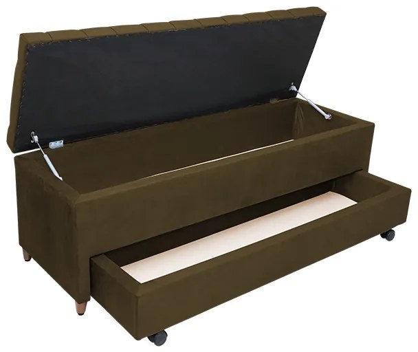 Calçadeira Baú com Sapateira Casal 140cm Paris Capitonê Suede Marrom - Sheep Estofados - Marrom