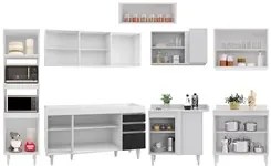 Armário de Cozinha Modulada de Canto 8 Peças CP07 Balcão Branco/Preto
