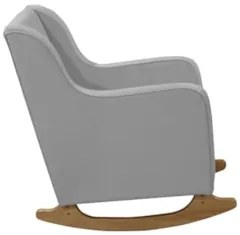 Poltrona Amamentação Base Madeira Balanço Vick Veludo Cinza F03 - Mpoz