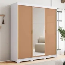 Guarda Roupa Casal 200cm Com Espelho Porto Flex Branco/Camarim - Vila
