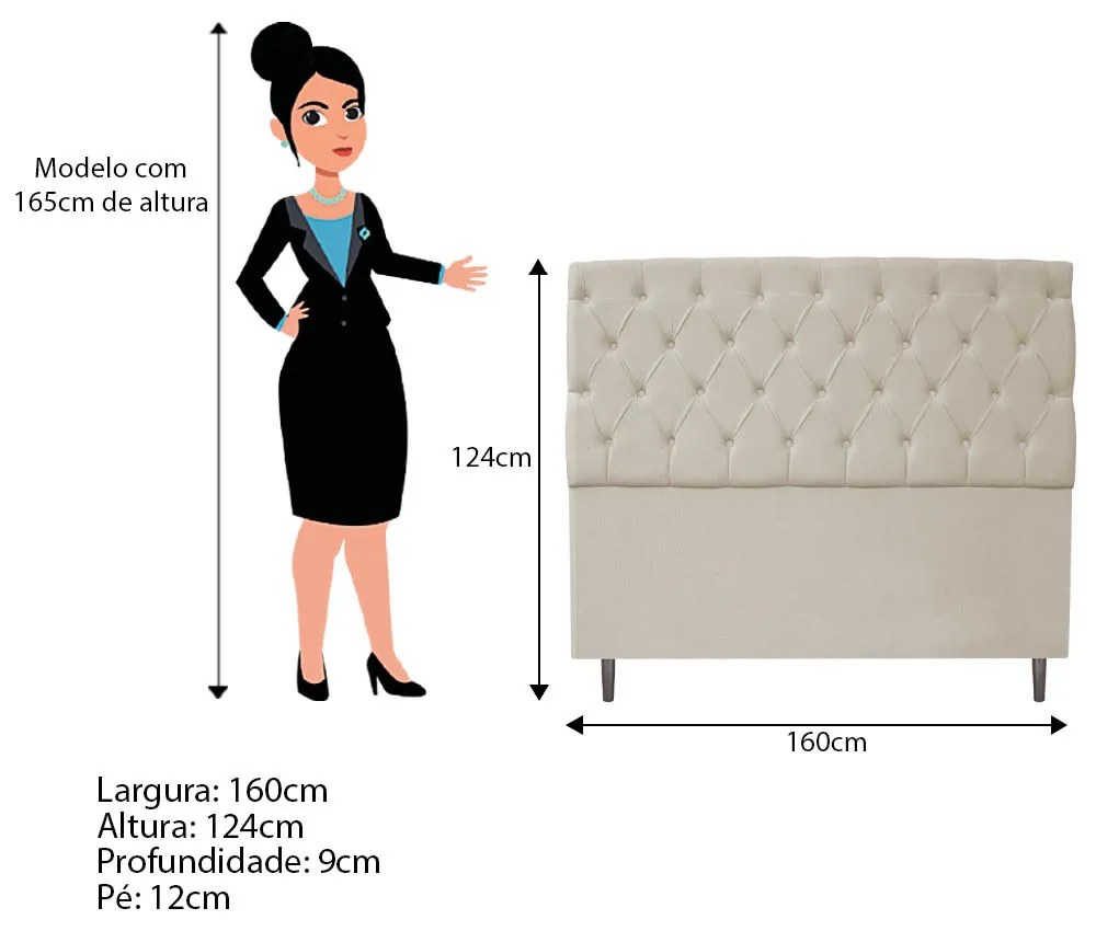 Kit Cabeceira e Calçadeira Liverpool 160 cm Queen Size Suede Bege - ADJ Decor