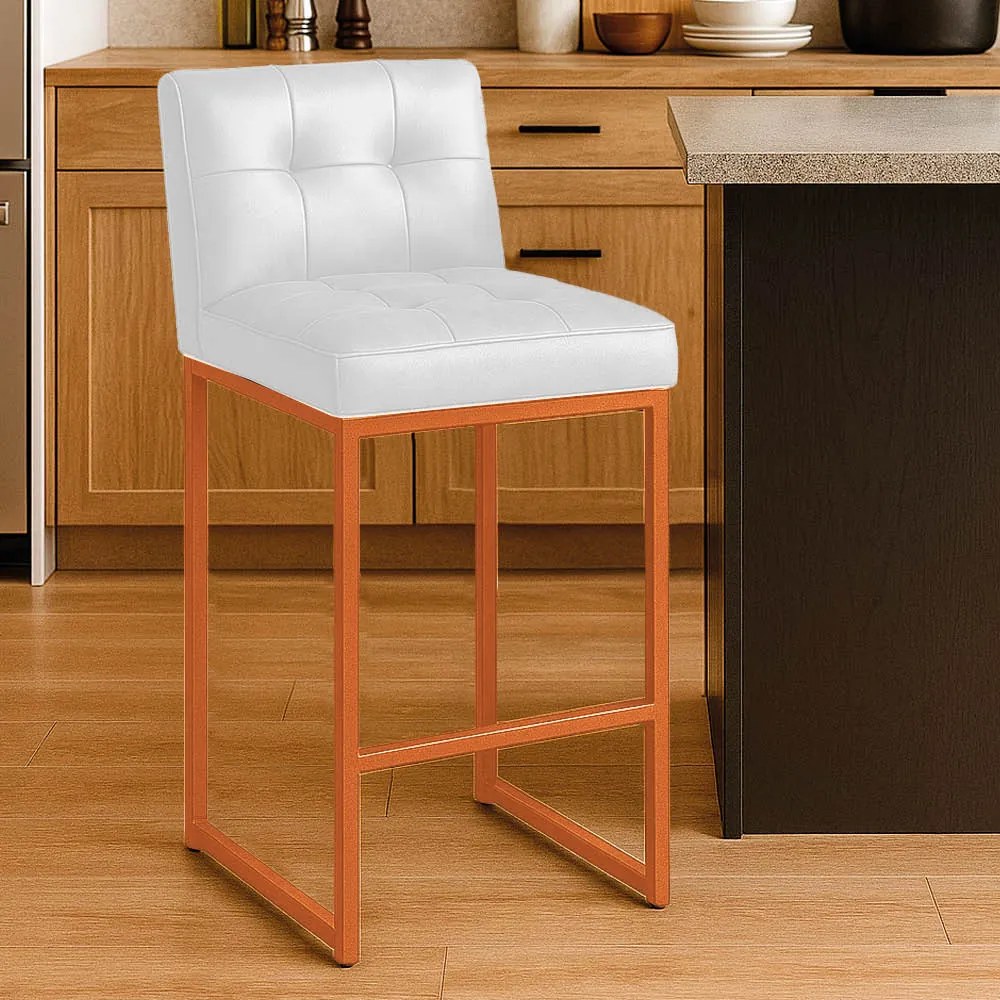 Banqueta Cozinha Alta com Encosto Industrial Bronze Lirina PU C05 - D'Rossi - Branco