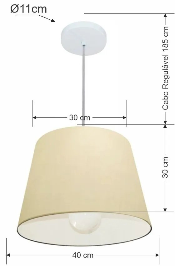 Lustre Pendente Cone Md-4240 Cúpula em Tecido 30/40x30cm Algodão Crú - Bivolt