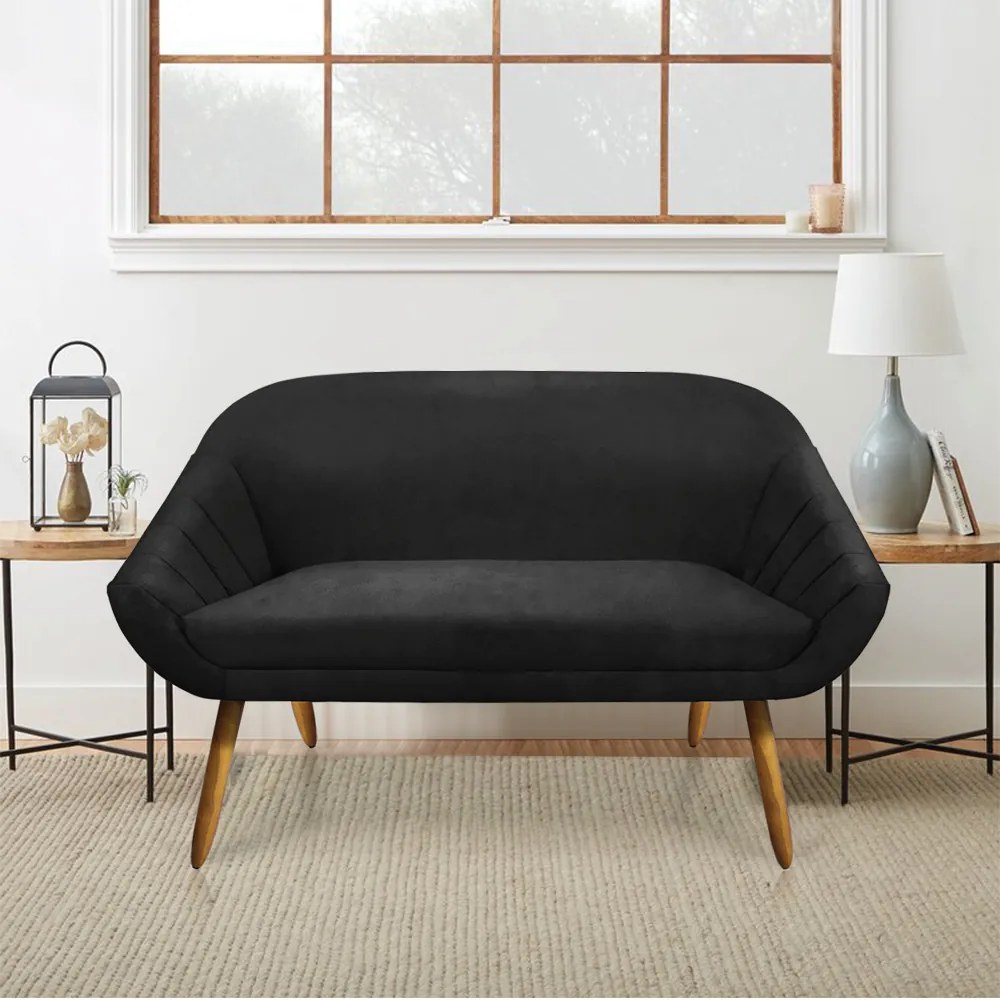 Kit 01 Namoradeira 02 Lugares e 02 Poltronas Giratória Giovana Suede Base Madeira MM30 - D'Rossi - Preto