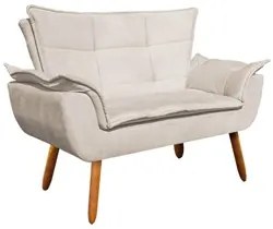 Kit Namoradeira e 2 Poltronas Base Giratória Madeira Opla Suede Bege -