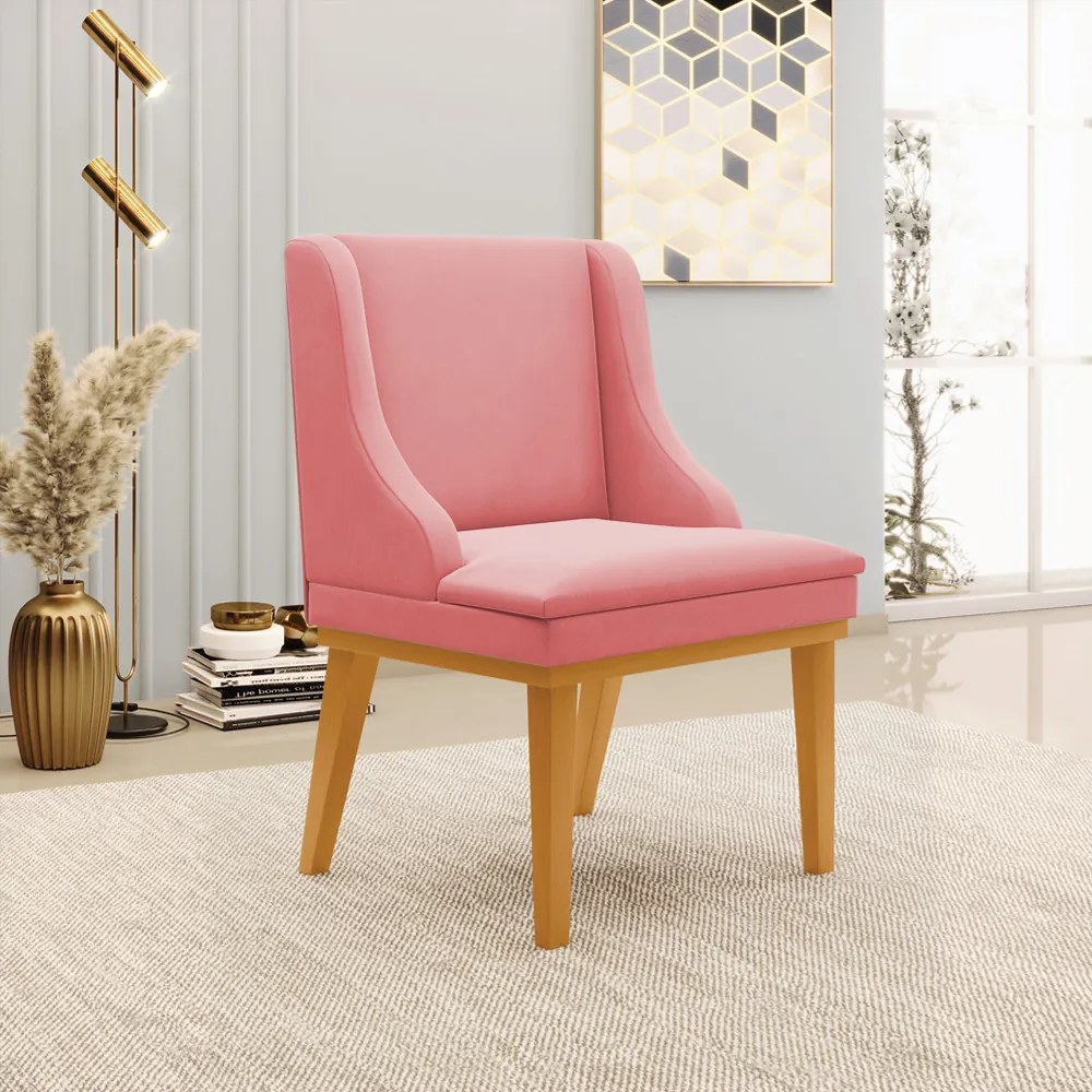 Cadeira Sala Jantar Kit 2 Liz Base Madeira Castanho Suede D03 - D'Rossi - Rose