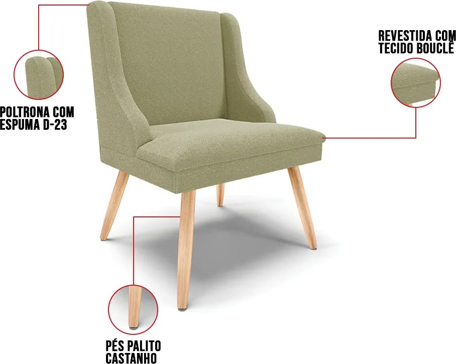 Cadeira Sala de Jantar Pé Palito Natural kit 2 Liz Bouclê D03 - D'Rossi - Pistache
