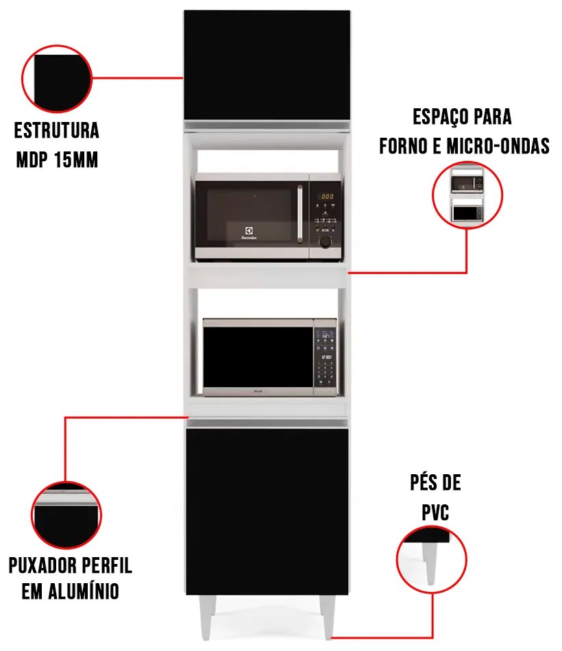 Paneleiro Torre Quente para Cozinha 02 Portas Ruth 56 cm L06 - D'Rossi - Branco e Preto