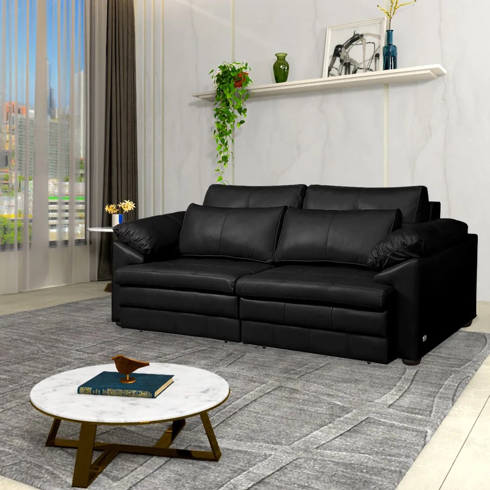 Sofá Decorativo Piece Bipartido Retrátil Sala de Estar 250cm Couro Preto G58 - Gran Belo