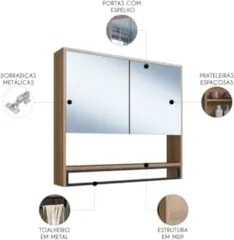 Armário de Banheiro Espelheira com 2 Portas Moscow Mel Z54 - Mpozenato