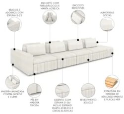 Sofá Ilha e Puff Sala Living 505cm Siesta Z32 Boucle Bege Claro - Mpoz