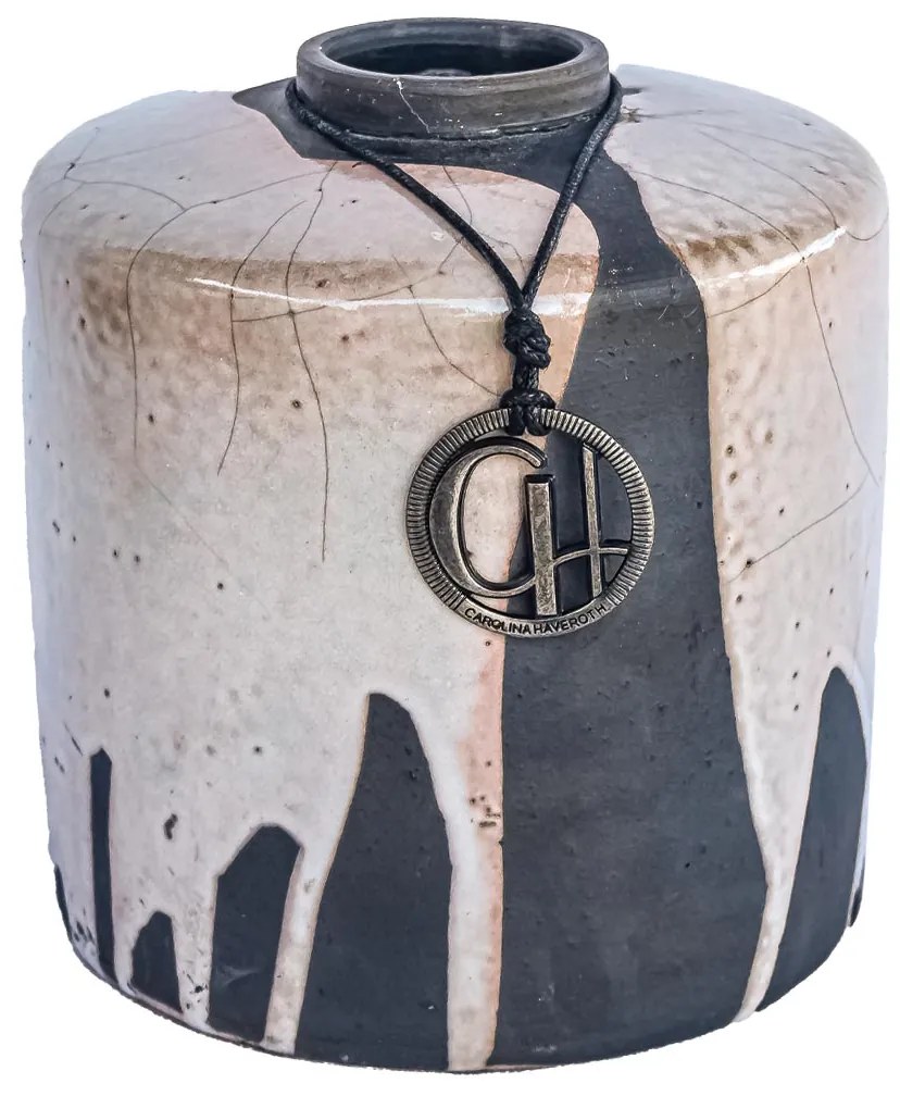 Vaso Reto Decorativo de Cerâmica 19x16x16 - Raku Alto Brilho  Kleiner