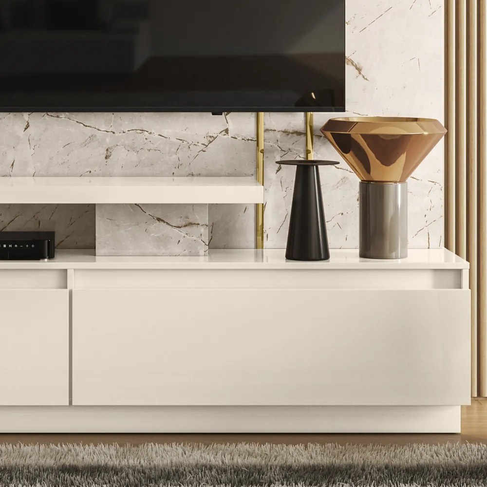 Estante de TV 75 Pol 183cm Sala de Estar Belora M20 - D'Rossi  - Calacata e Off White