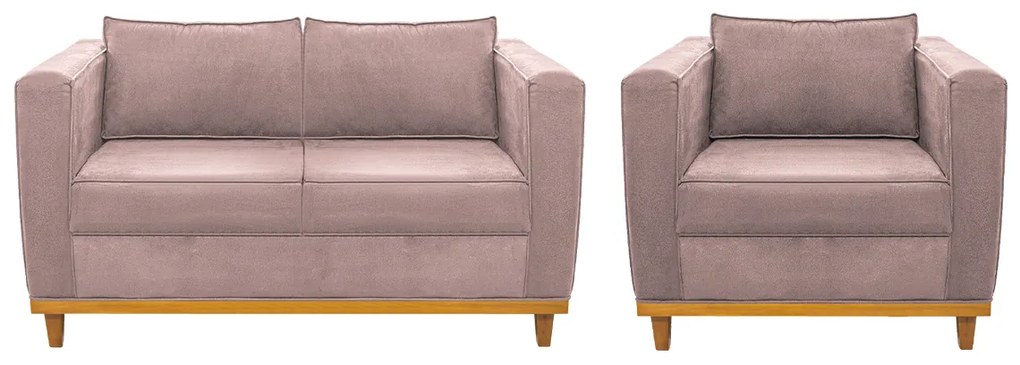 Kit Sofá 2 Lugares e Poltrona Europa Linho Rosê ADJ Decor