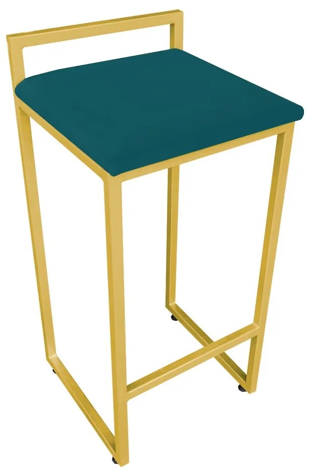 Banqueta Alta Lavinia Suede Base Dourado - Azul Pavão