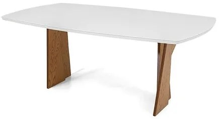 Mesa de Jantar Lin Carvalho Amêndoa Tampo Vidro Off White 190cm - 77297 Sun House