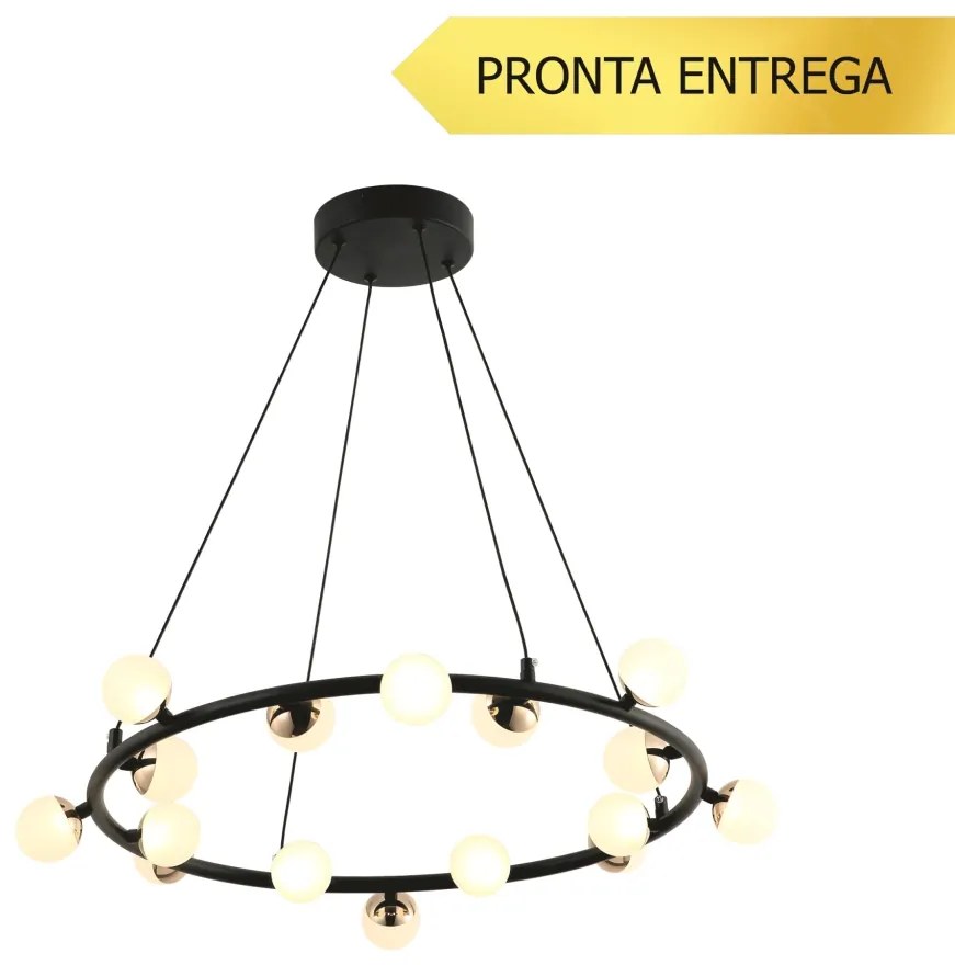 Pendente Fuxico Redondo Ø69X16Cm Led 20W 3000K Bivolt | Bella Iluminaç...