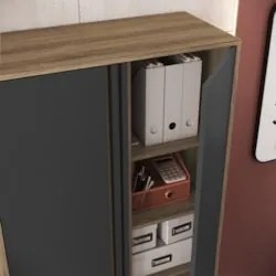 Armário Alto Para Escritório 80cm 2 Portas Rael Mel/Grafite F10 - Mpoz