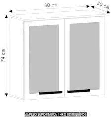 Armário de Cozinha 80cm 2 Portas Com Vidro Nádia Mocca/Avelã L01 - Mpo