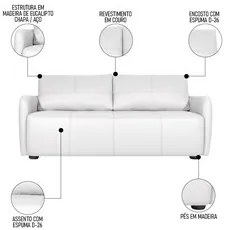 Sofá Living 2 Lugares Sala de Estar 180cm Virtus L07 Couro Branco - Mp