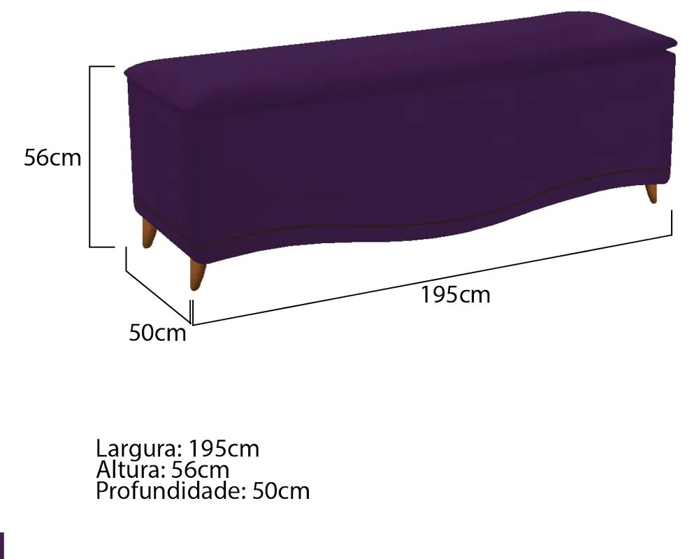 Calçadeira Estofada Yasmim 195 cm King Size Suede Roxo - ADJ Decor