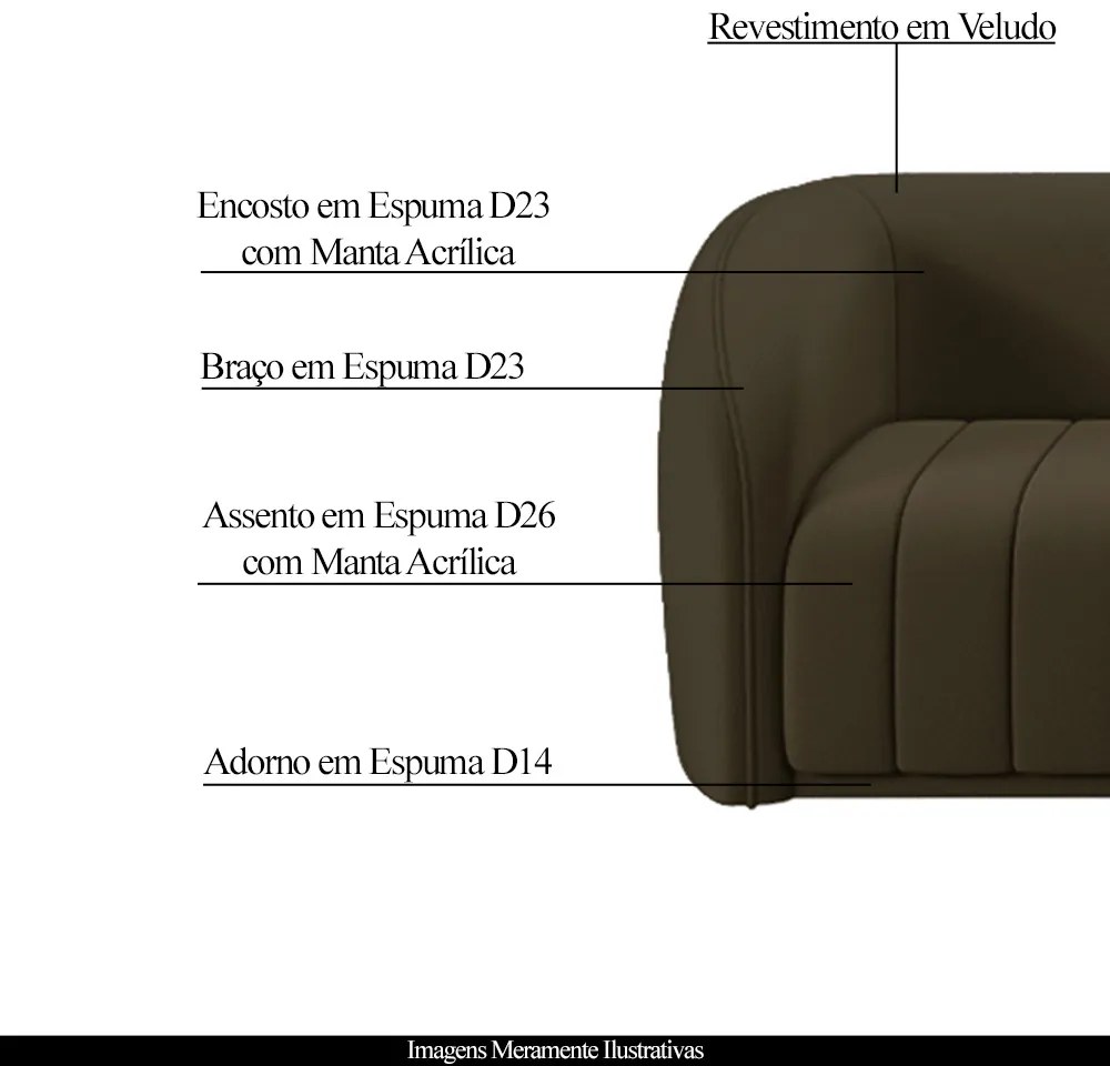 Conjunto Sala de Estar Sofá 332cm 4 Lugares e Poltrona Adam Veludo Marrom G45 - Gran Belo