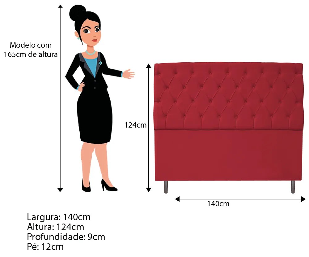 Kit Cabeceira e Calçadeira Liverpool 140 cm Casal Suede Vermelho - ADJ Decor