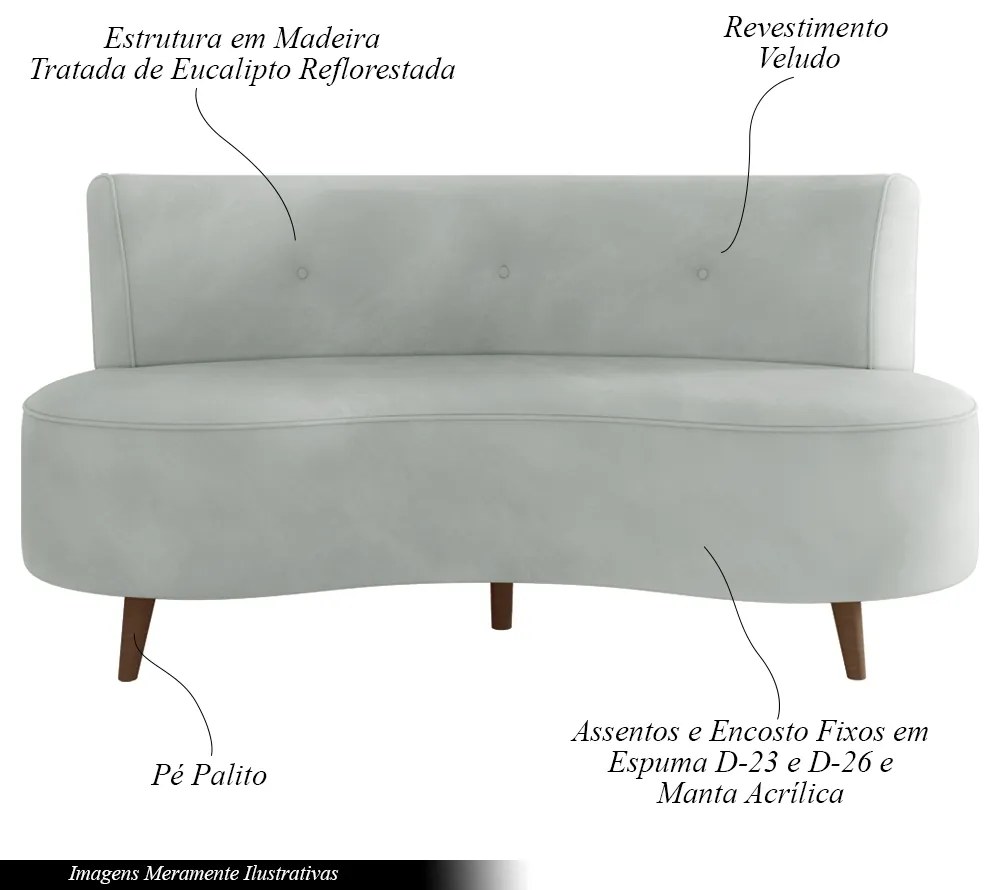 Sofá Living 2 Lugares 160cm Aang Pés Palito Veludo Cinza Claro G33 - Gran Belo