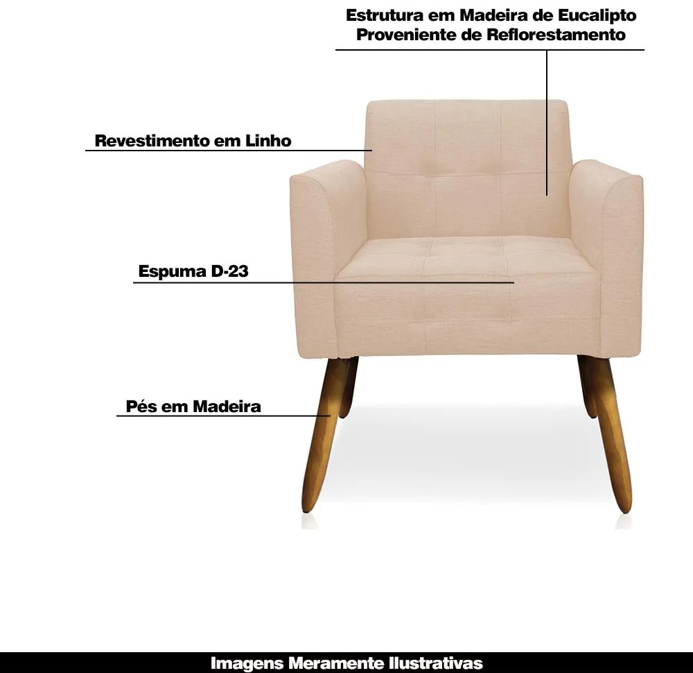 Poltrona Decorativa Pés Palito Karen Linho Bege G19 - Gran Belo