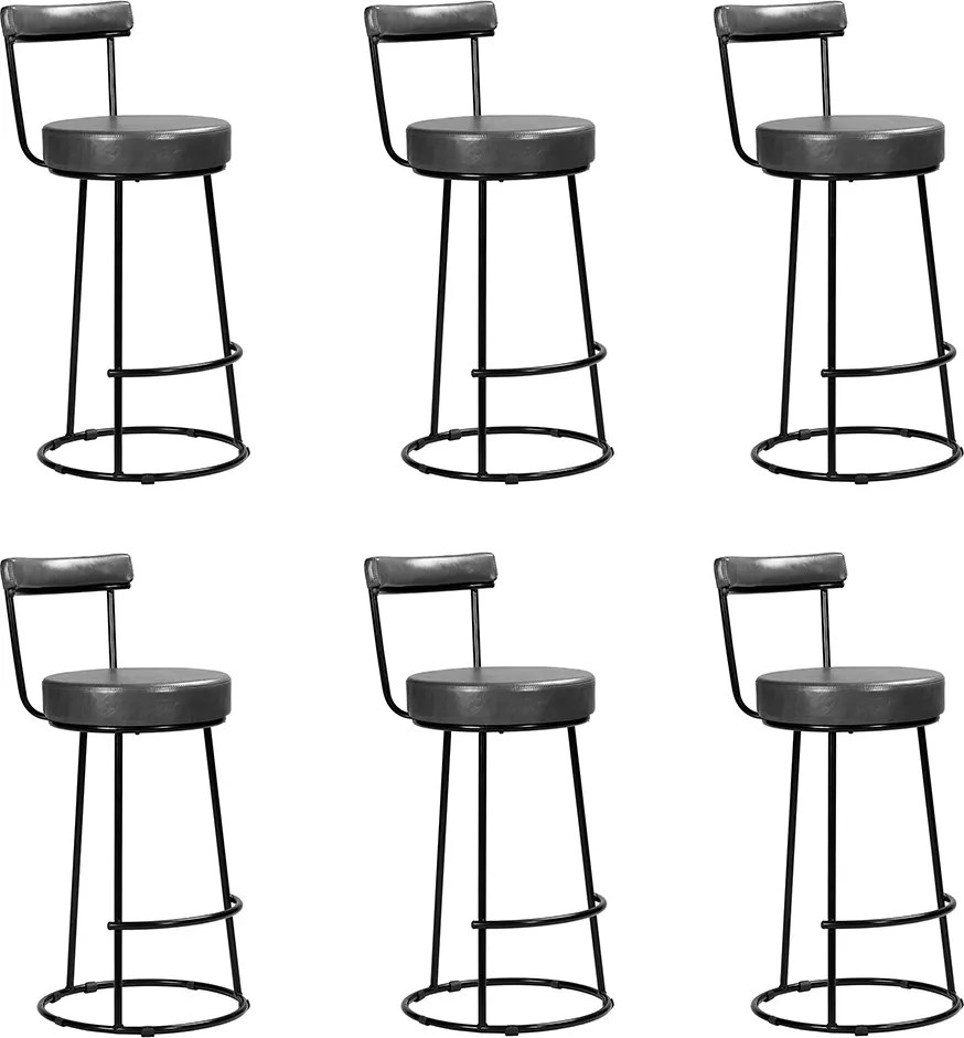Banqueta Alta Cozinha 70cm Encosto Industrial Aço Kit 6 Ziria Pu S02 - D'Rossi - Preto