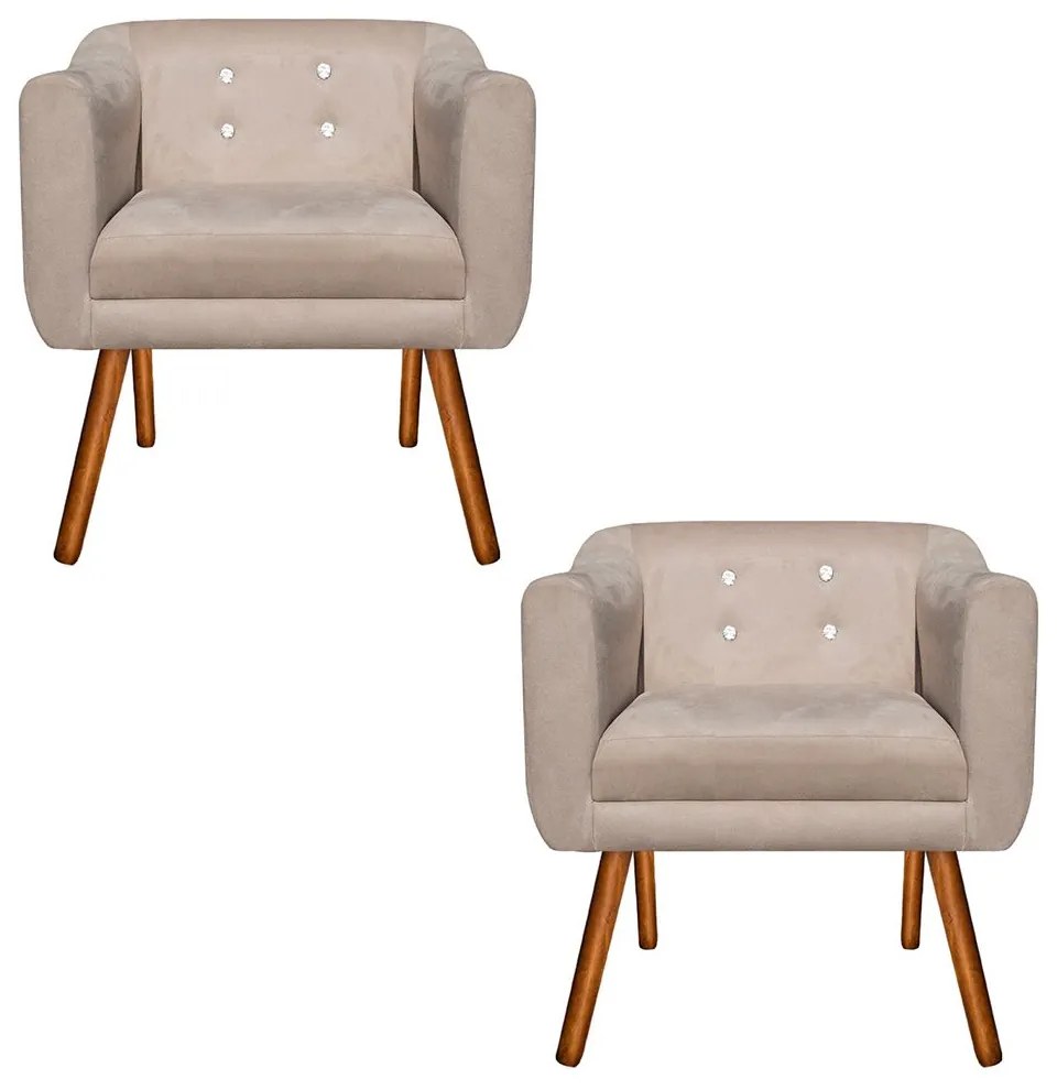 KIT 02 POLTRONAS JULIA SUEDE COM STRASS  - Bege