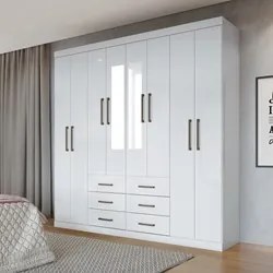 Guarda Roupa Casal Com Espelho 8 Portas 6 Gavetas Liverpool Branco - S