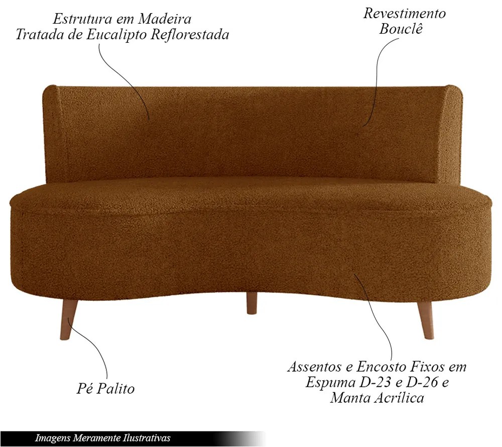 Sofá Living 2 Lugares 160cm Aang Pés Palito Bouclê Terra Cota G33 - Gran Belo