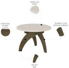 Mesa Centro Redonda 70cm Para Sala MDF Leeroy Off/Pinho A09 - Mpozenat