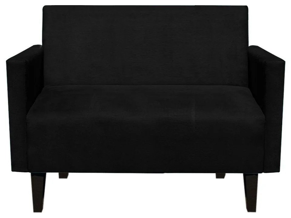 Namoradeira Jade 02 Lugares Suede Preto Pés Chanfrado Tabaco - D'Rossi