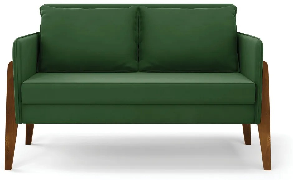 Kit 1 Sofá Namoradeira e 2 Poltronas Lana Suede Verde Base de Madeira - D'Rossi