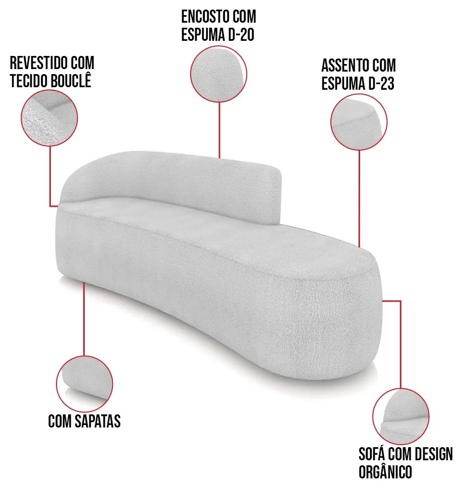 Sofá 4 Lugares Orgânico 220cm Morgan e 2 Poltronas Lua Bouclê D03 - D'Rossi - Cinza