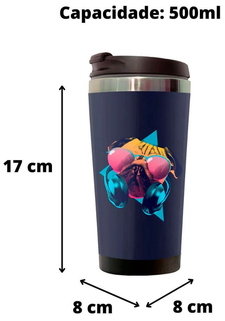 Copo Térmico 500ml Inox Cachorro Pug Pop Art