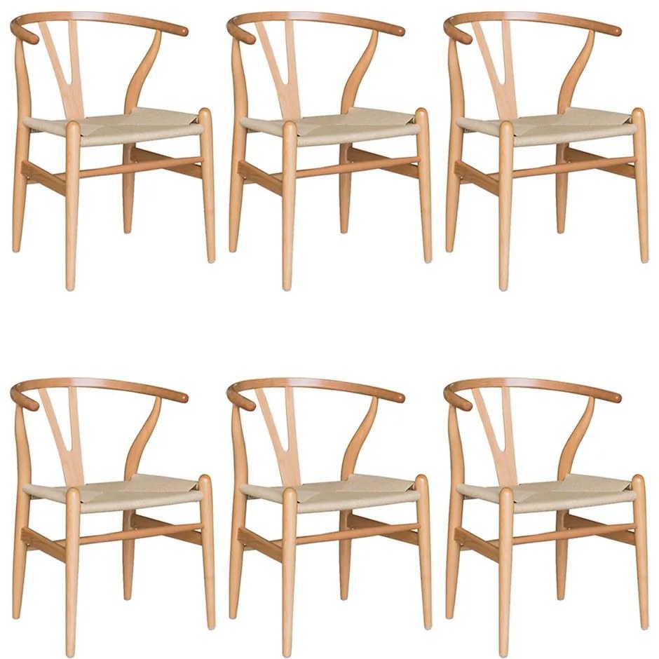 Kit 6 Cadeiras Decorativas Sala de Jantar e Cozinha Bella Madeira Bétula Bege G56 - Gran Belo