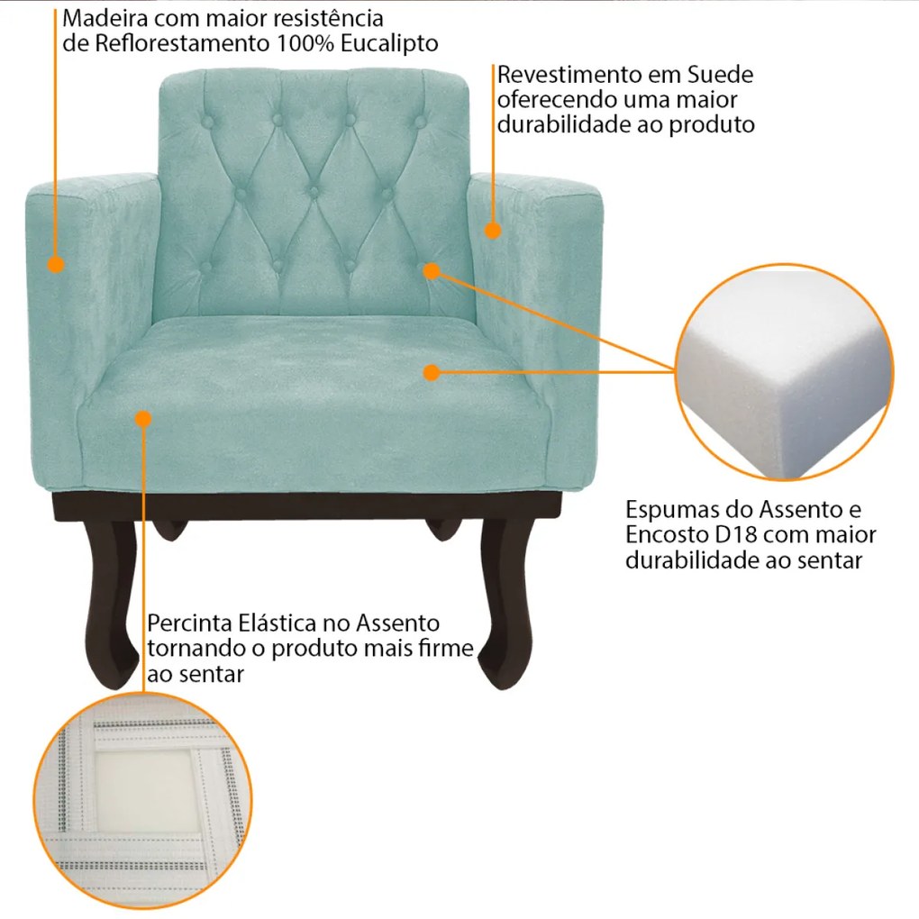 kit 02 Poltronas Classic Pés Luís XV Suede Azul Tiffany - ADJ Decor