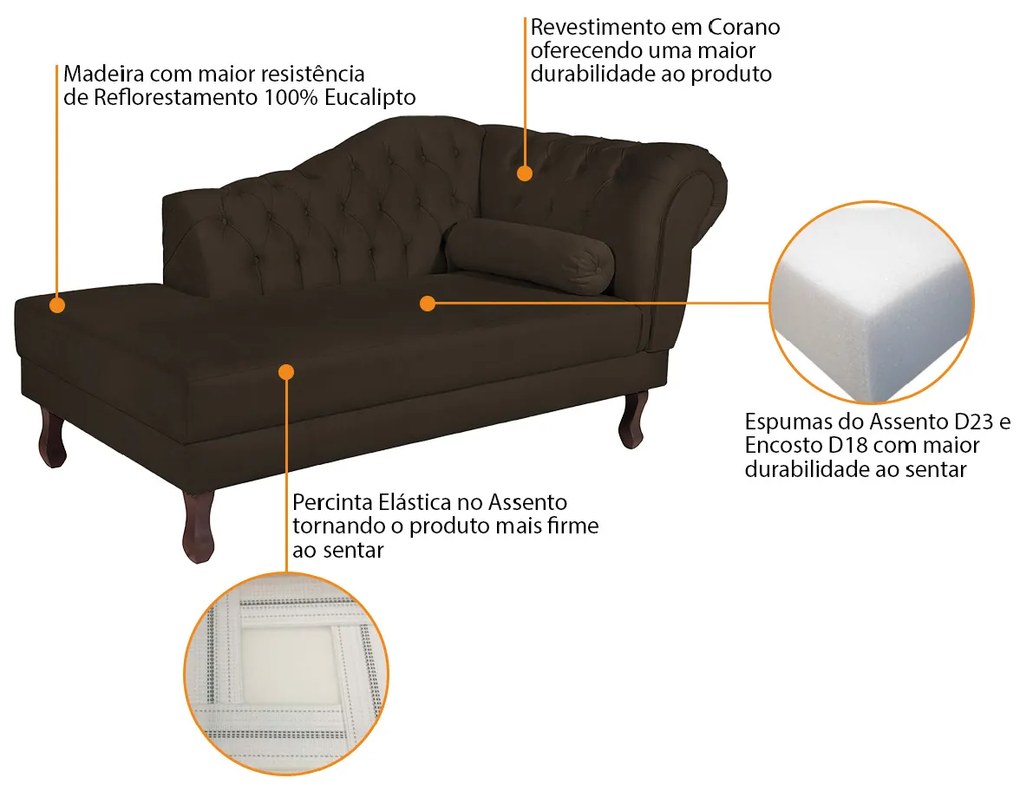 Recamier Diana 185cm Lado Esquerdo Corano Marrom - ADJ Decor