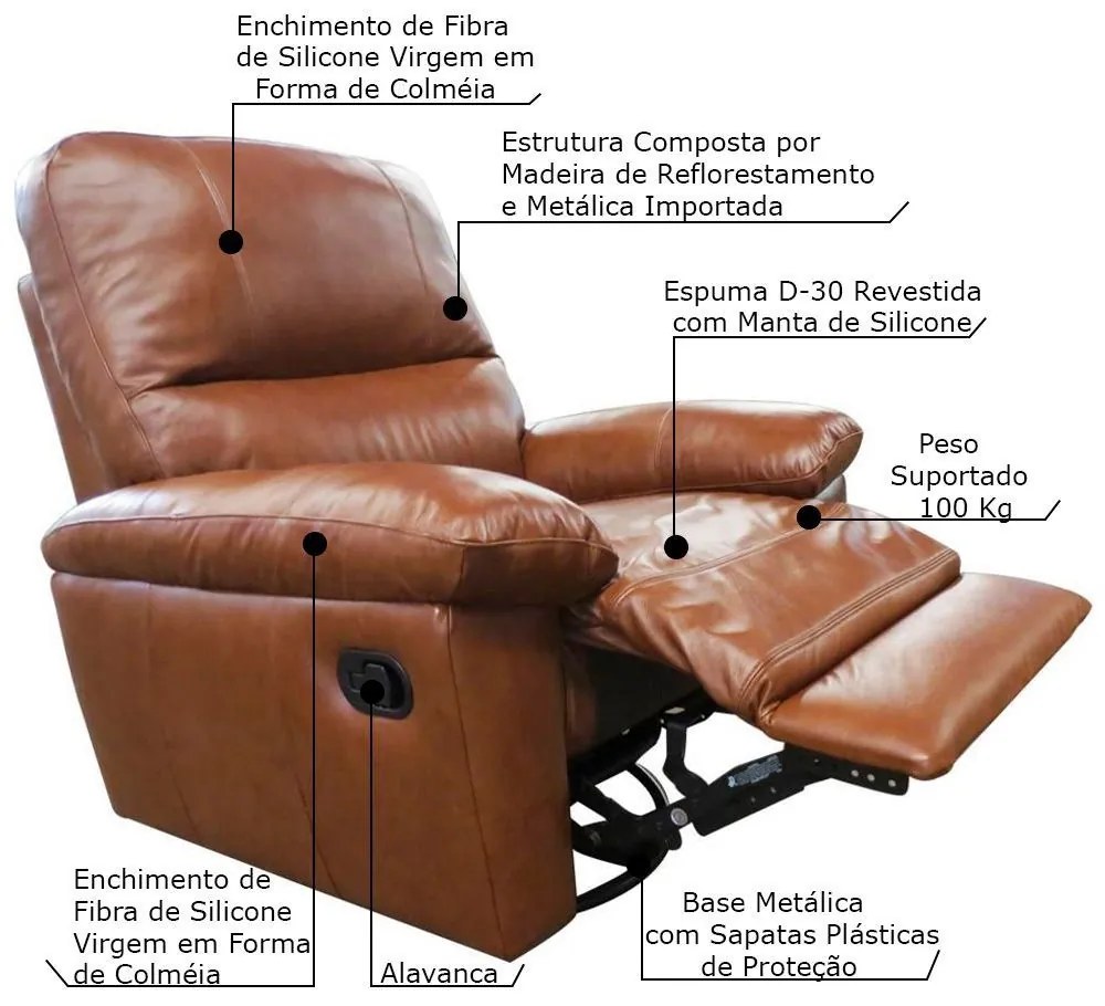 Poltrona do Papai Reclinável Giratória Armênia Glider Mecânico Couro Conhaque Brilho G40 - Gran Belo