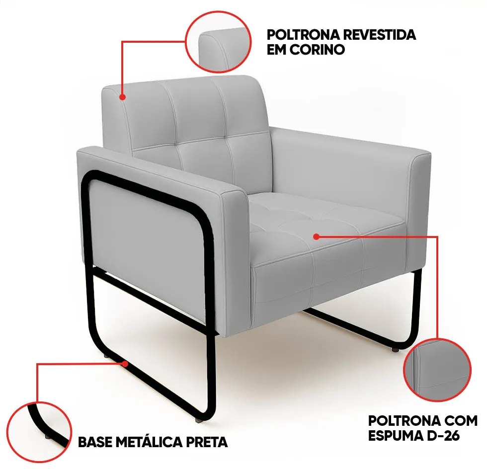 Poltrona Sala Industrial Alta Tubo Preto Elisa Sintético D03 - D'Rossi - Cinza